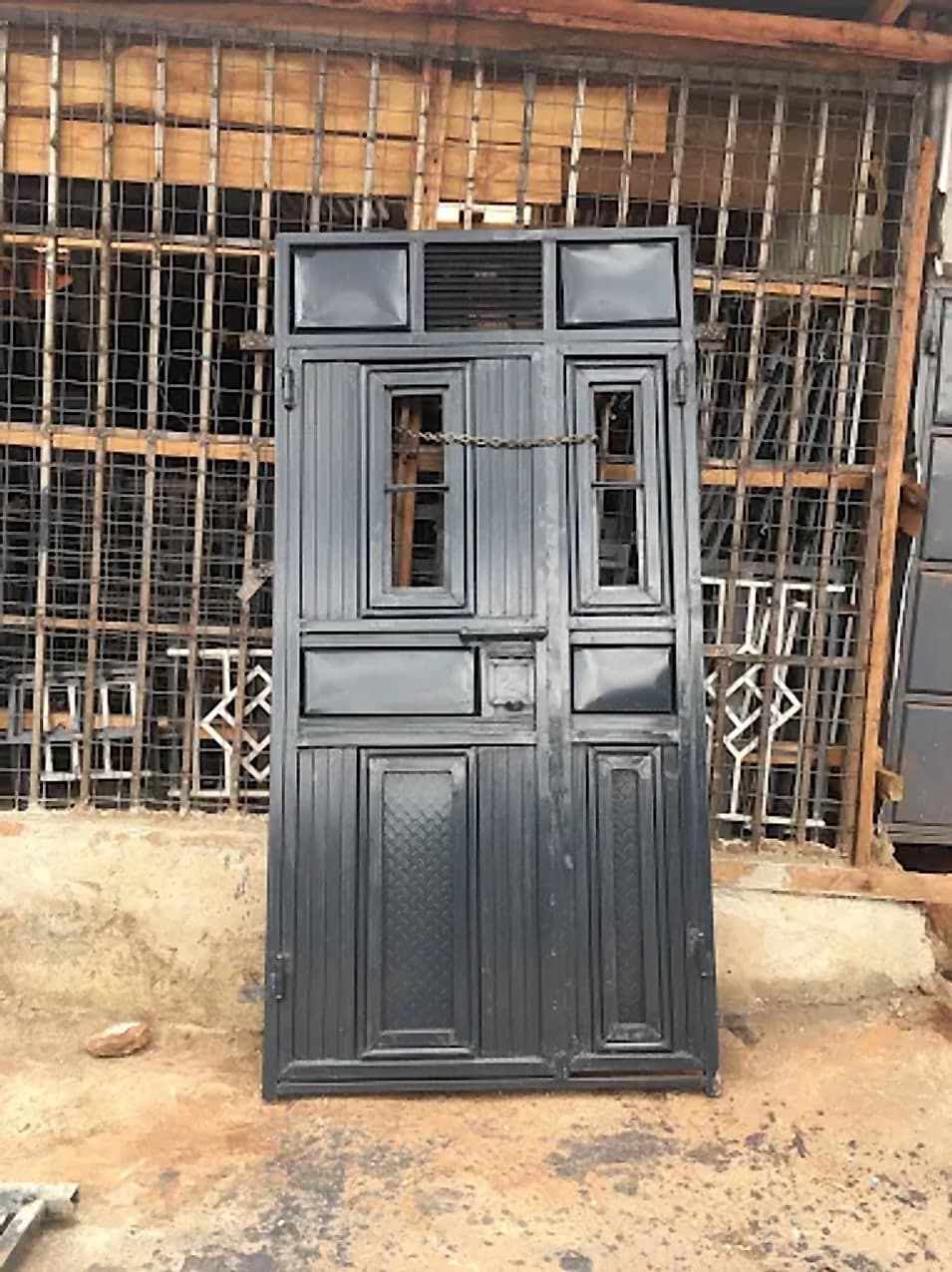 Black Panel Door with Glazed Fanlight