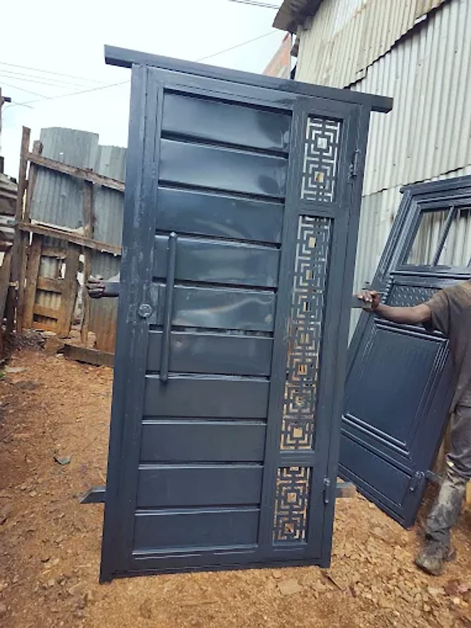 Charcoal Door with Greek-Key Side Panel