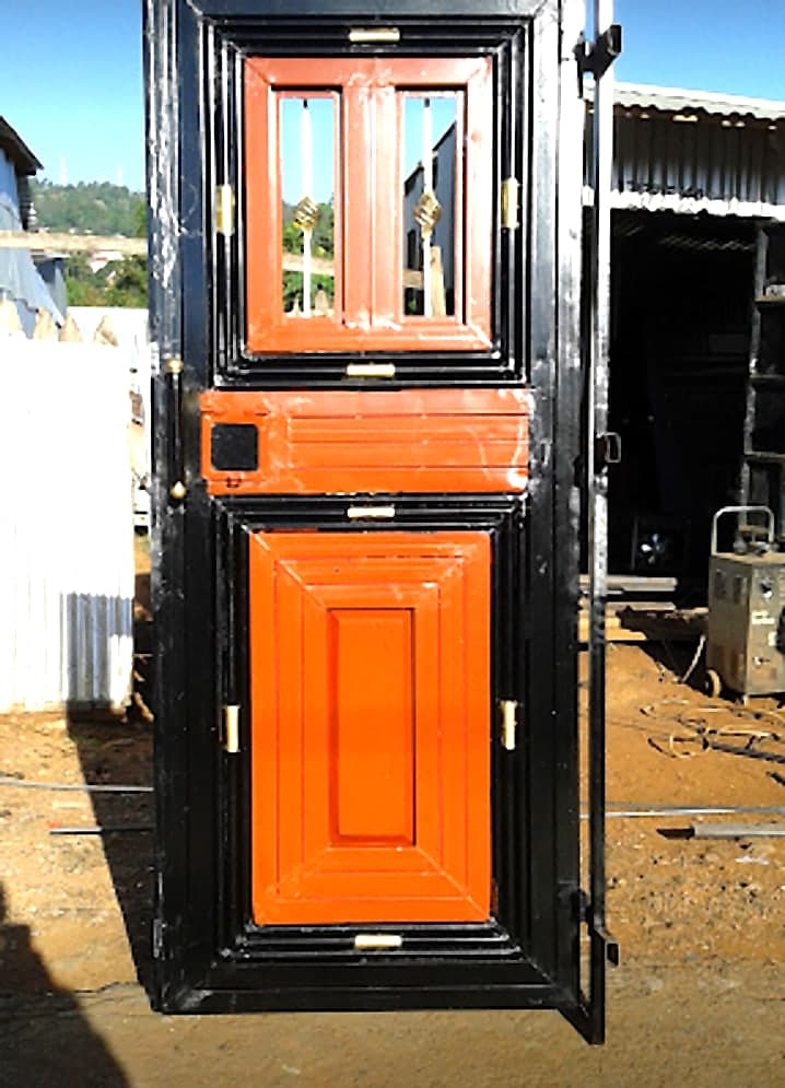 Orange & Black Panel Door with Glazed Top