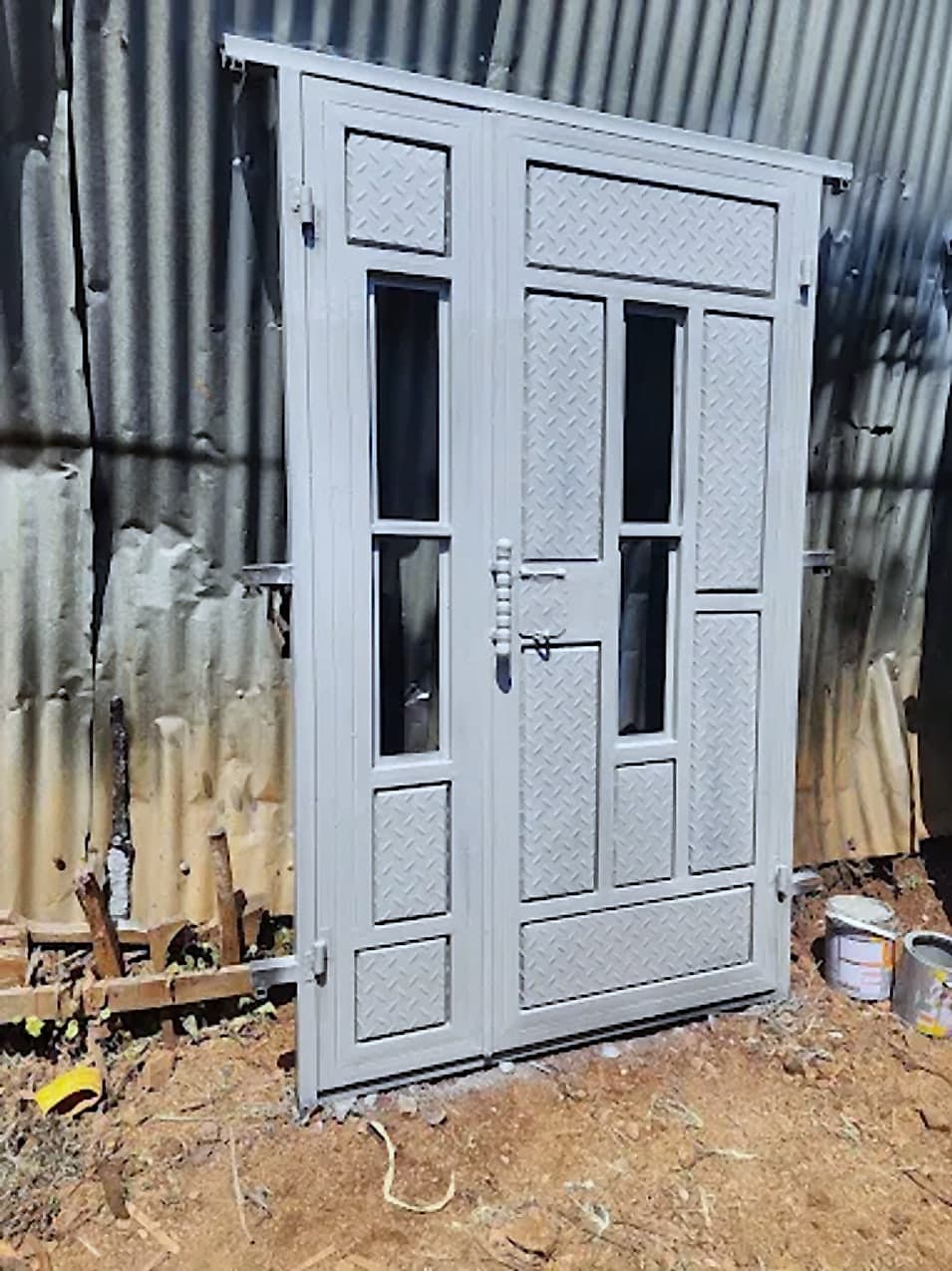 Silver Double Door with Glazed Panes