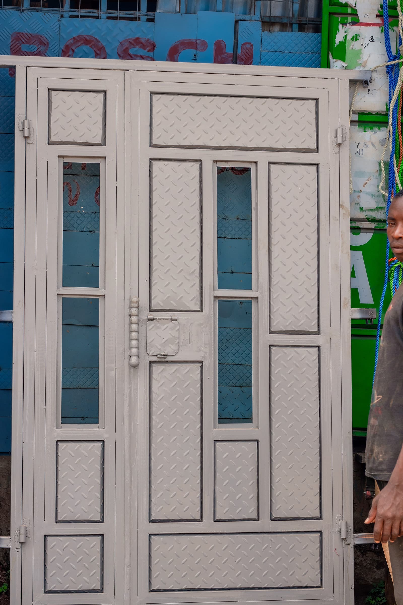White Double Entrance Door with Glazed Sidelights